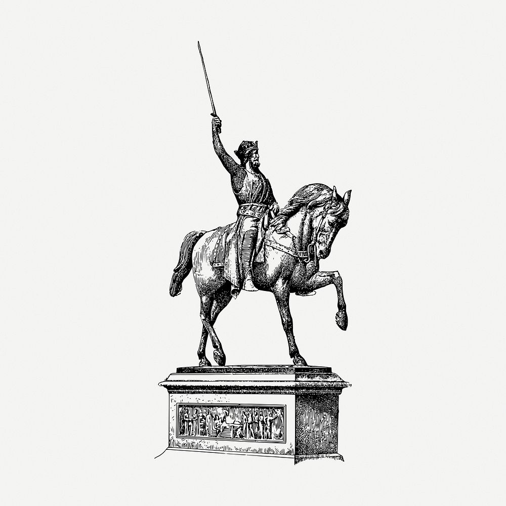 King Richard monument drawing, historical vintage illustration psd. Free public domain CC0 image.
