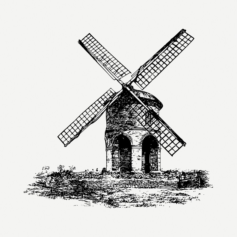 Windmill drawing, environment vintage illustration psd. Free public domain CC0 image.