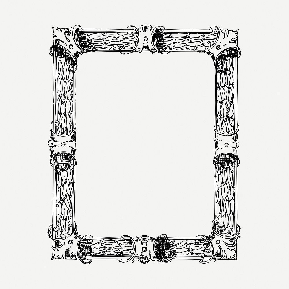 Ornate picture frame drawing, decoration vintage illustration psd. Free public domain CC0 image.