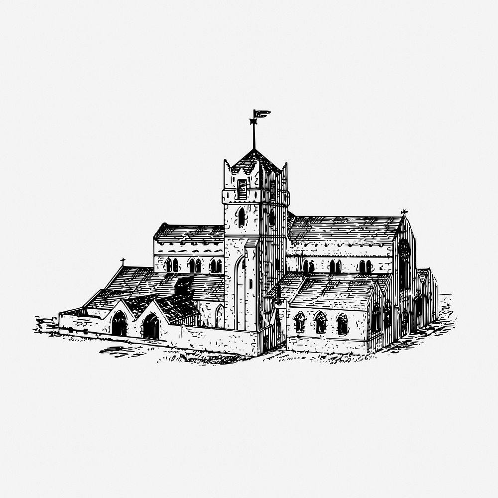 Medieval castle drawing, architecture vintage illustration. Free public domain CC0 image.