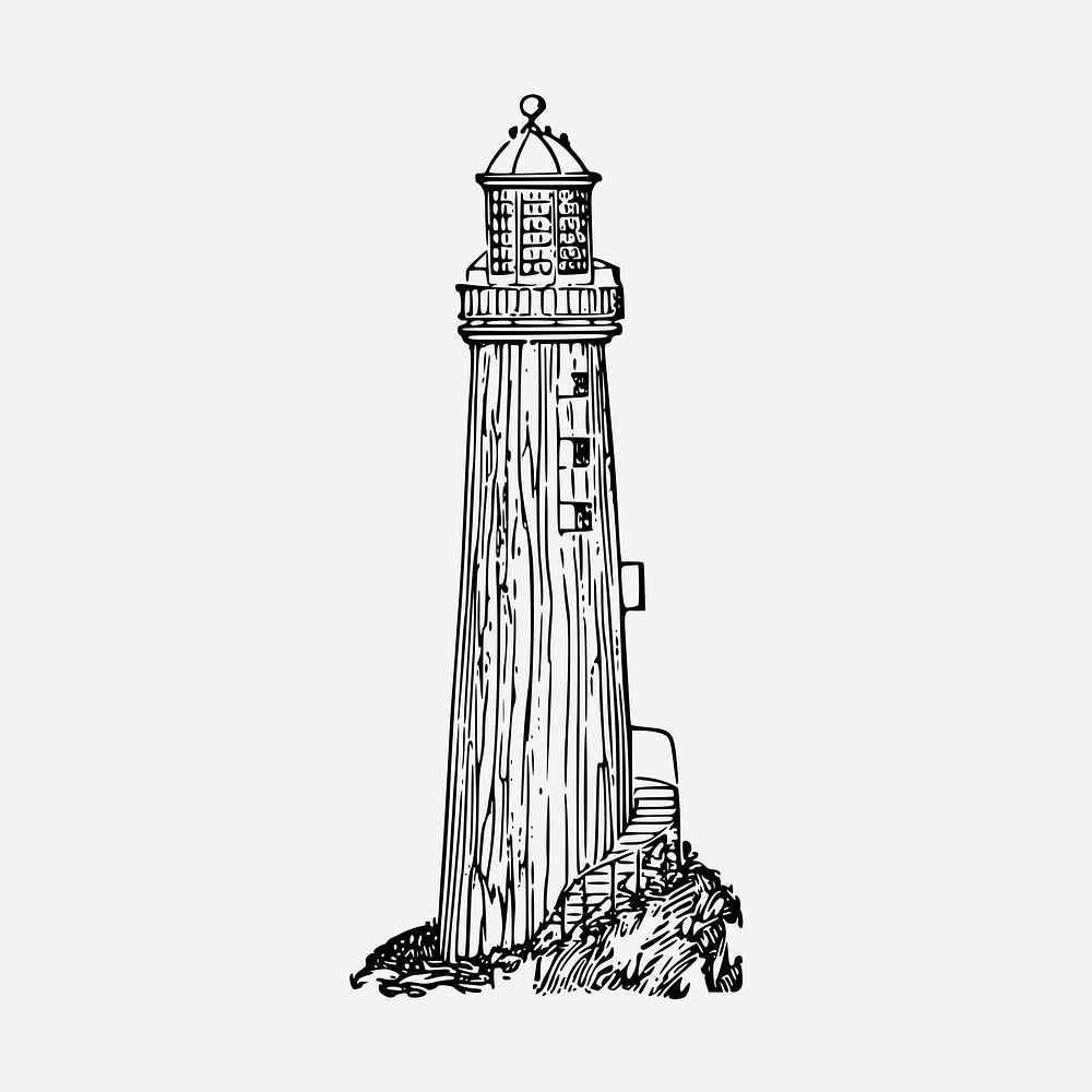 Lighthouse tower drawing, architecture vintage illustration. Free public domain CC0 image.