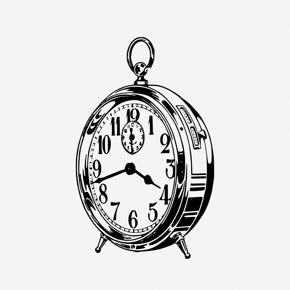 Alarm clock drawing, object vintage illustration psd. Free public domain CC0 image.