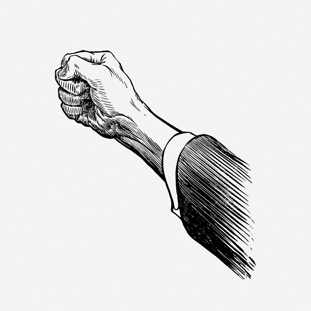 Punching fist drawing, hand gesture, vintage illustration. Free public domain CC0 image.