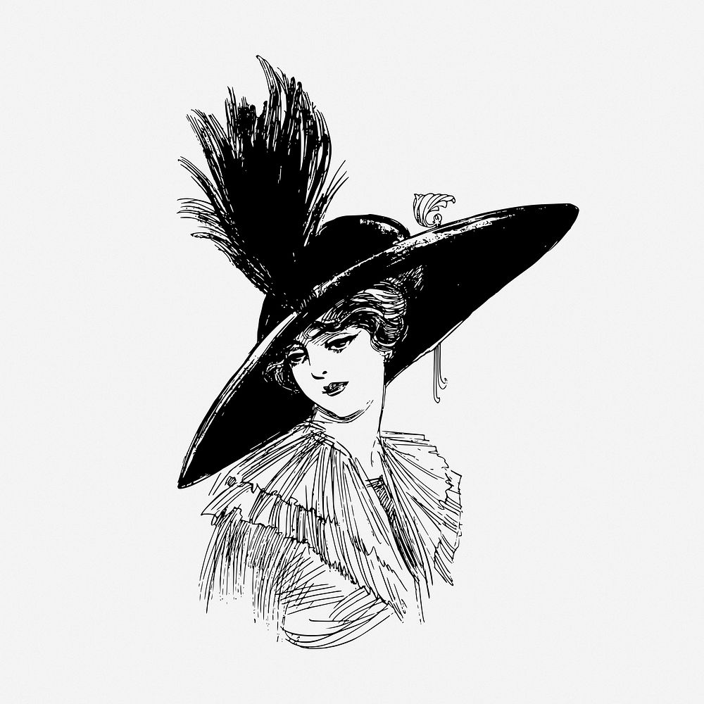 Sad elegant lady drawing, fashion vintage illustration. Free public domain CC0 image.