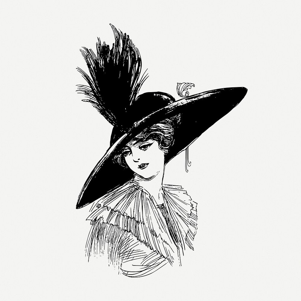 Sad elegant lady drawing, fashion vintage illustration psd. Free public domain CC0 image.