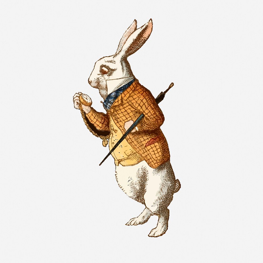 White Rabbit clipart, Alice In Wonderland character illustration. Free public domain CC0 image.