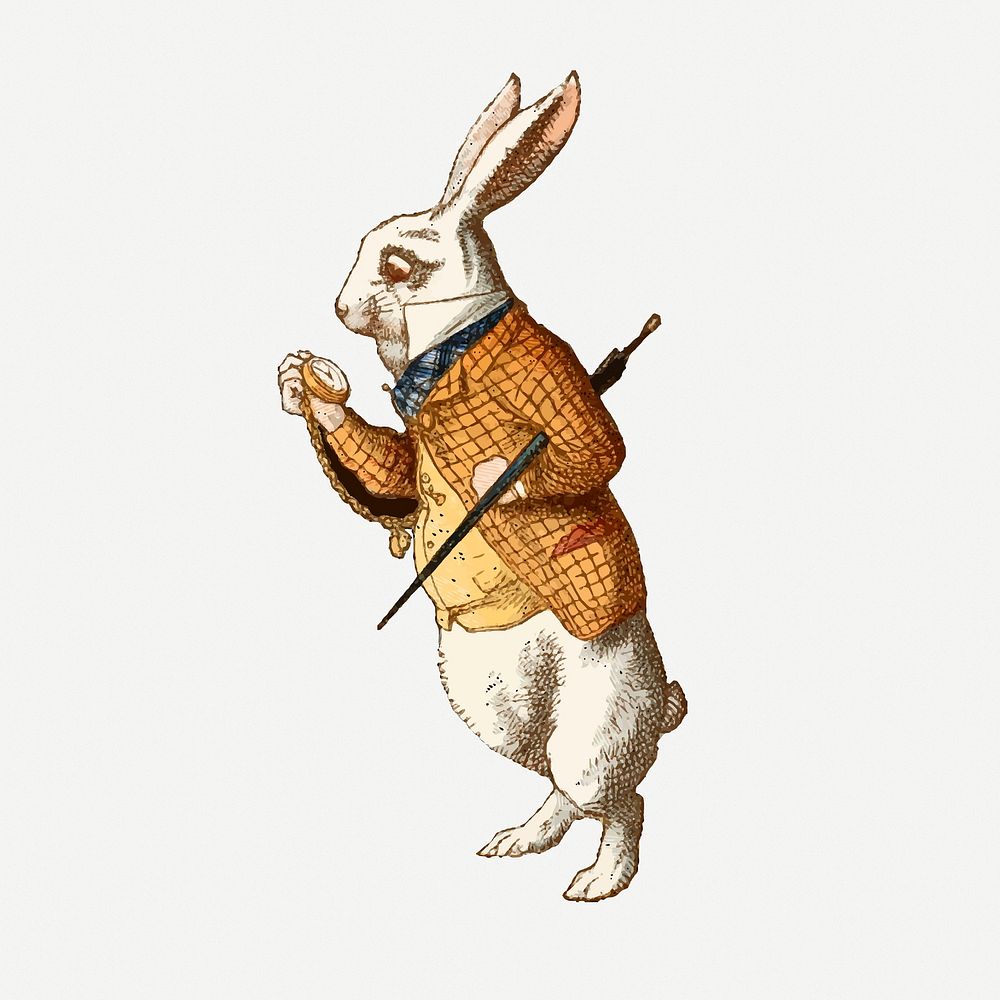 White Rabbit sticker, Alice In Wonderland character illustration psd. Free public domain CC0 image.