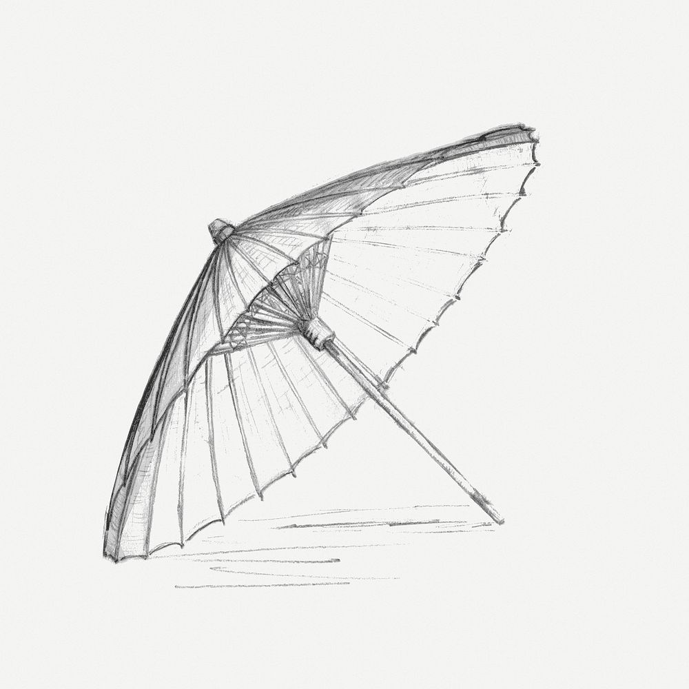Asian umbrella drawing, vintage object sketch psd. Free public domain CC0 image.