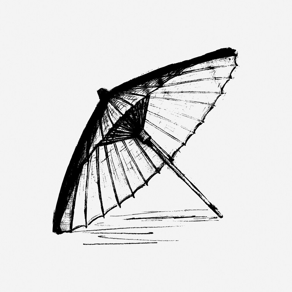 Asian umbrella drawing, object vintage sketch. Free public domain CC0 image.