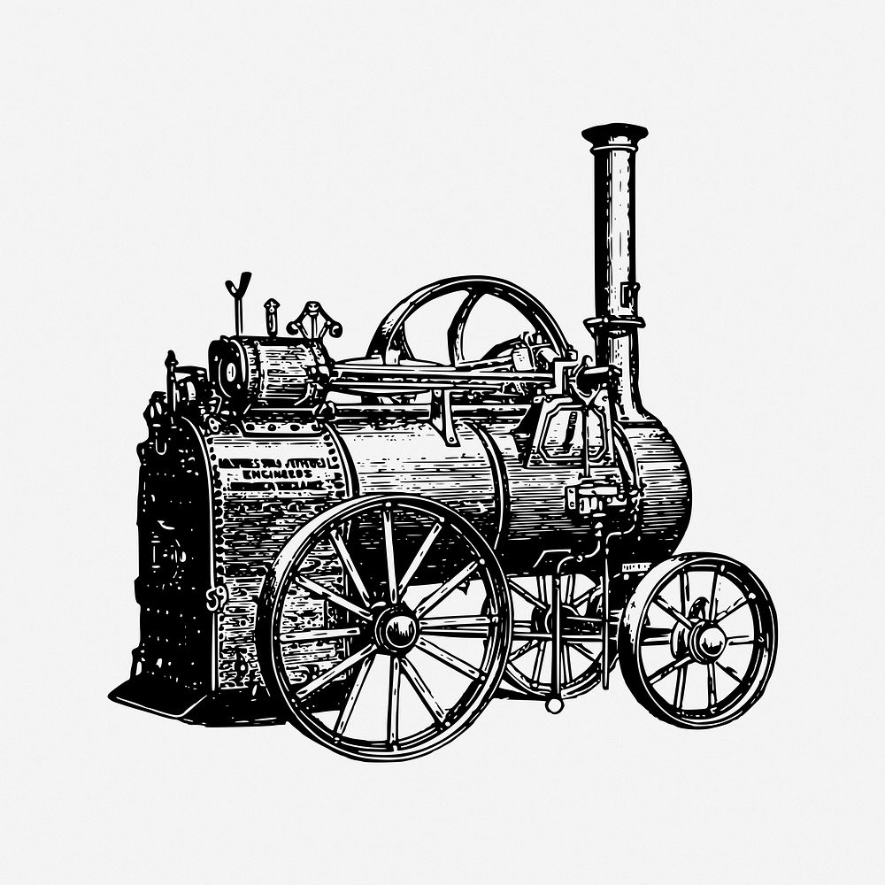 Stephenson's Rocket drawing, steam locomotive vintage illustration. Free public domain CC0 image.