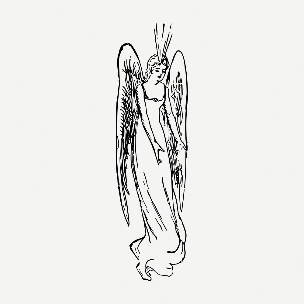 Angel drawing, fairy tale vintage illustration psd. Free public domain CC0 image.