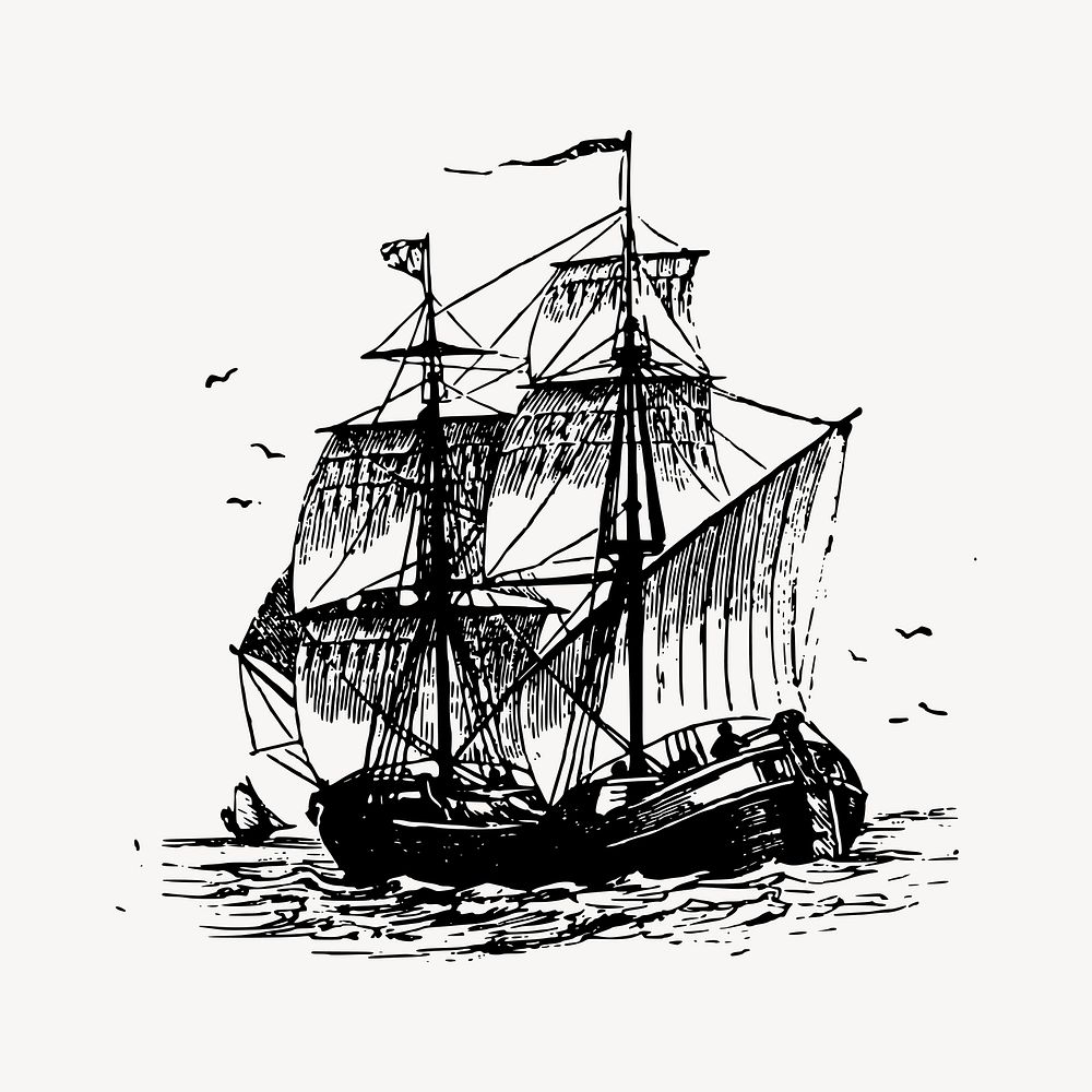 Sailing ship clipart, vintage transportation illustration vector. Free public domain CC0 image.