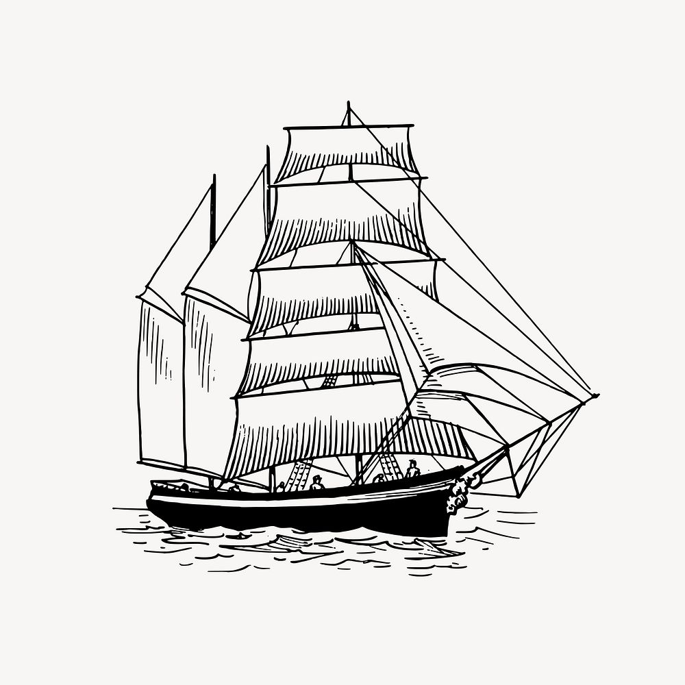 Sailing ship clipart, vintage transportation illustration vector. Free public domain CC0 image.