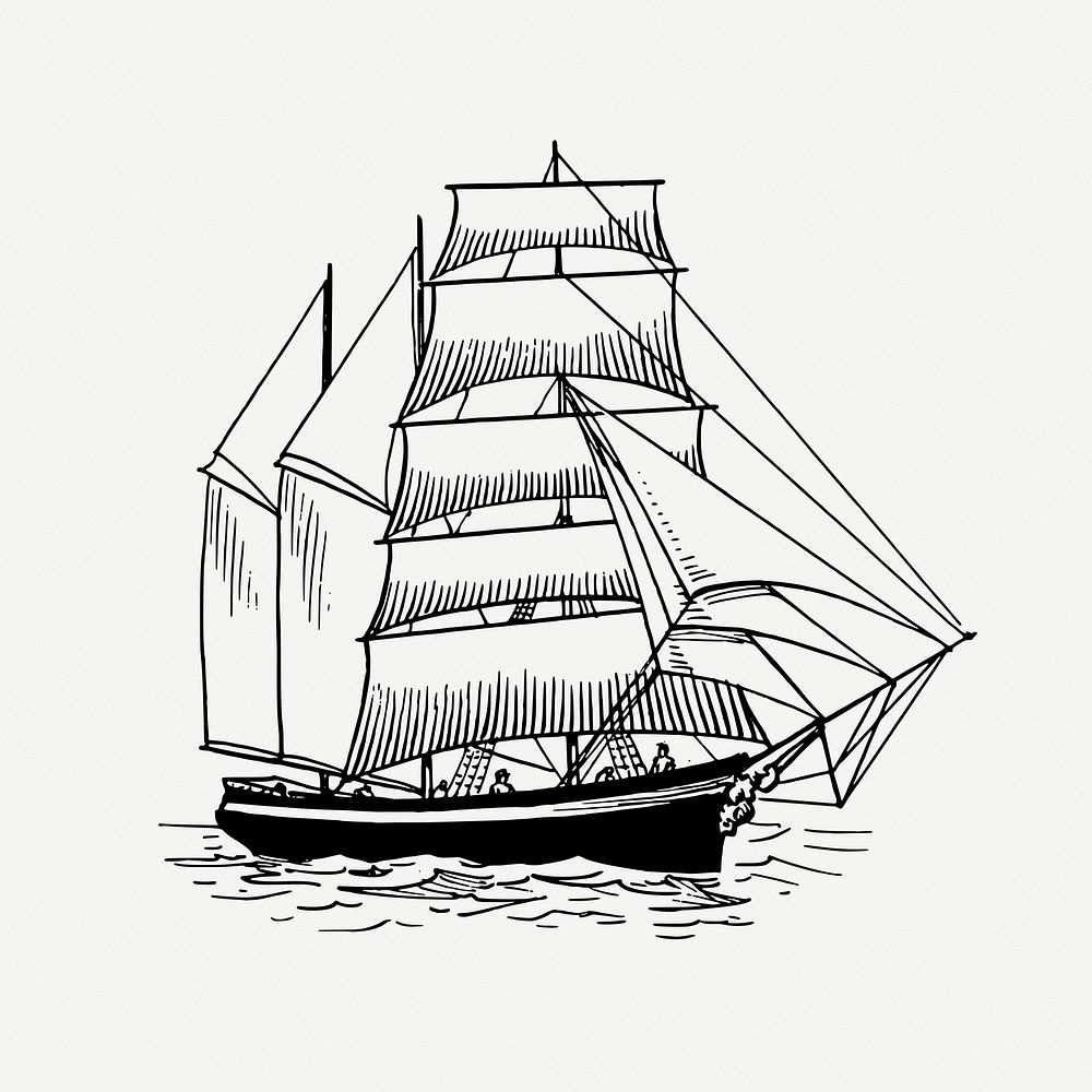 Sailing ship drawing, vehicle, vintage transportation illustration psd. 