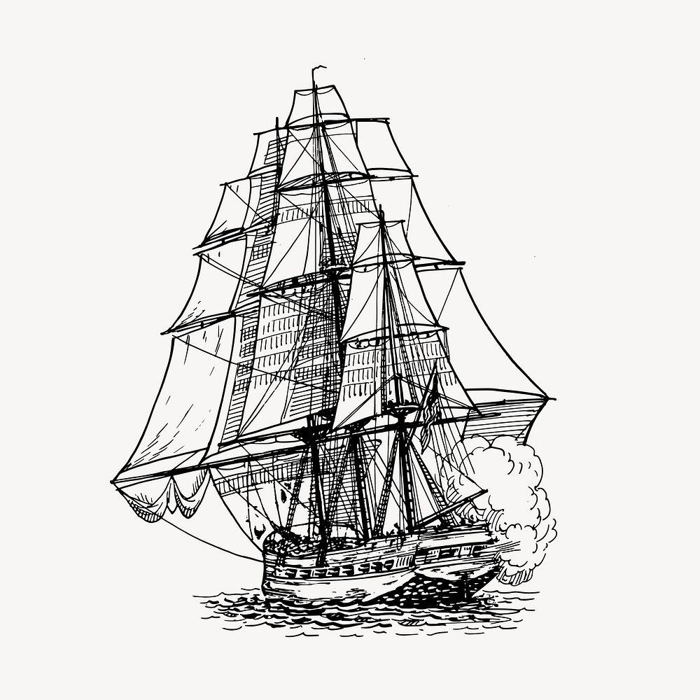 Sailing ship clipart, vintage transportation illustration vector. Free public domain CC0 image.