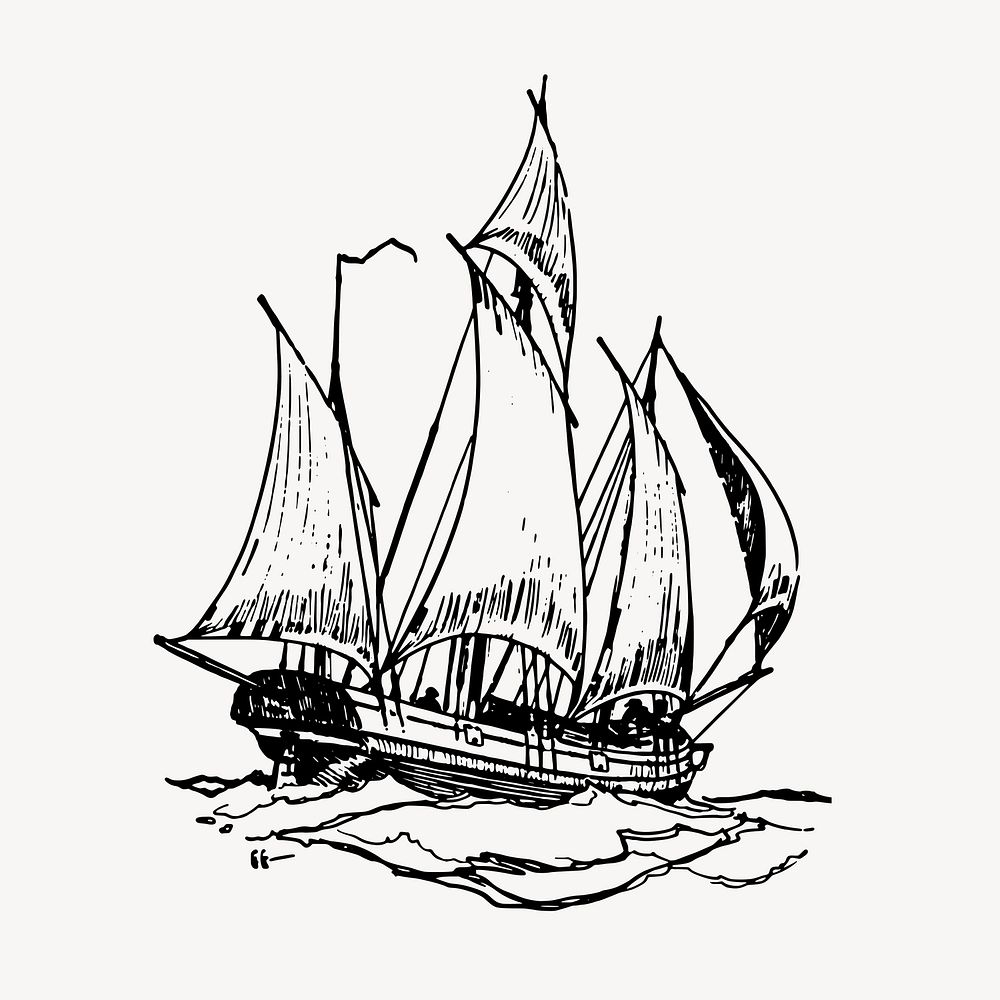 Sailing ship clipart, vintage transportation illustration vector. Free public domain CC0 image.