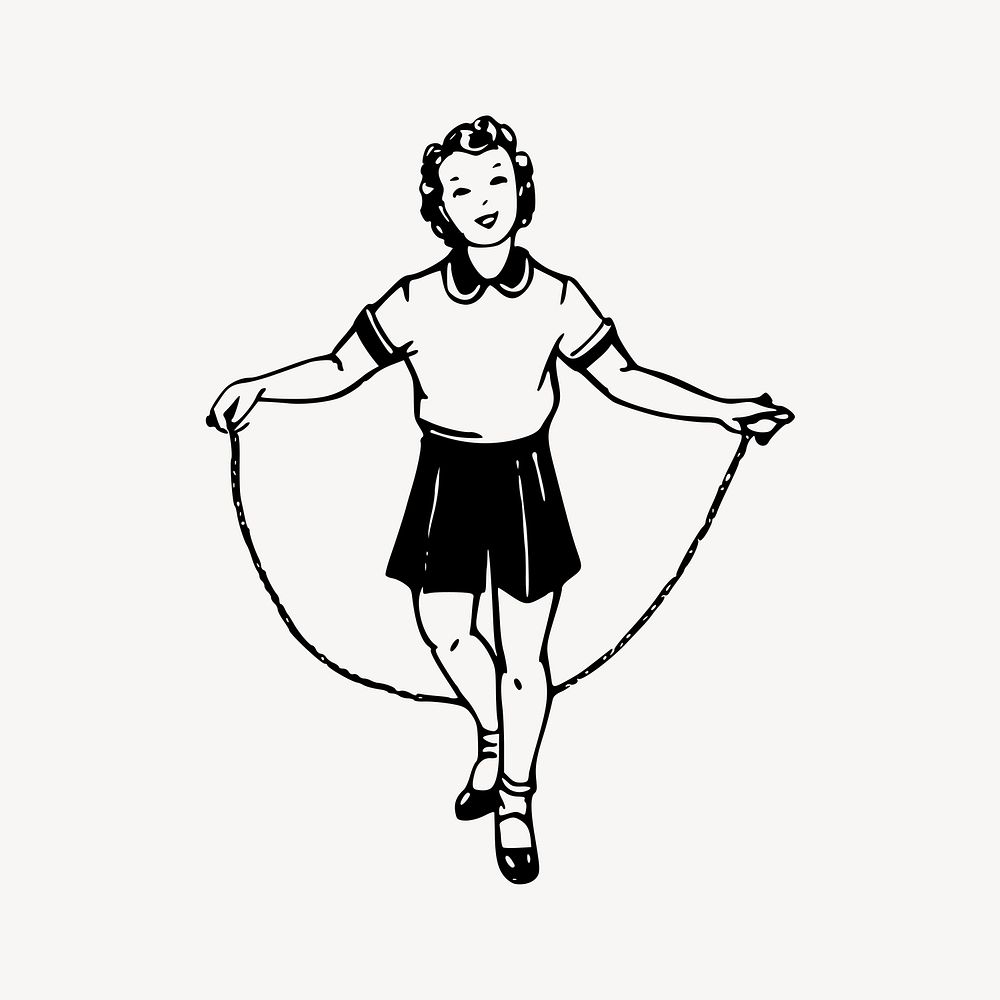 Girl skipping rope clipart, vintage fitness illustration vector. Free public domain CC0 image.