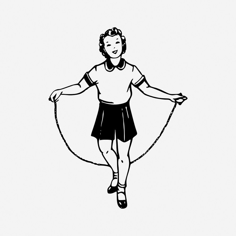 Girl skipping rope drawing, vintage illustration. Free public domain CC0 image.