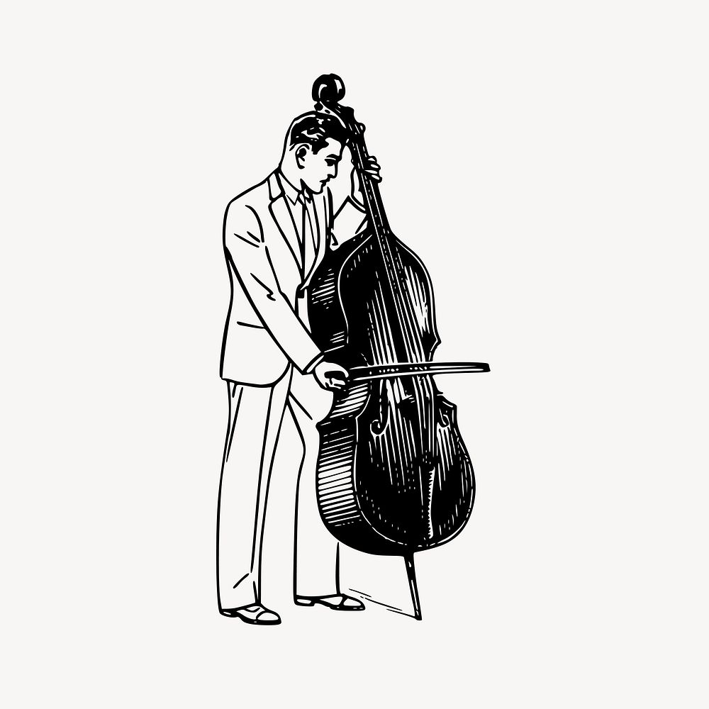 Man playing cello clipart, vintage music illustration vector. Free public domain CC0 image.
