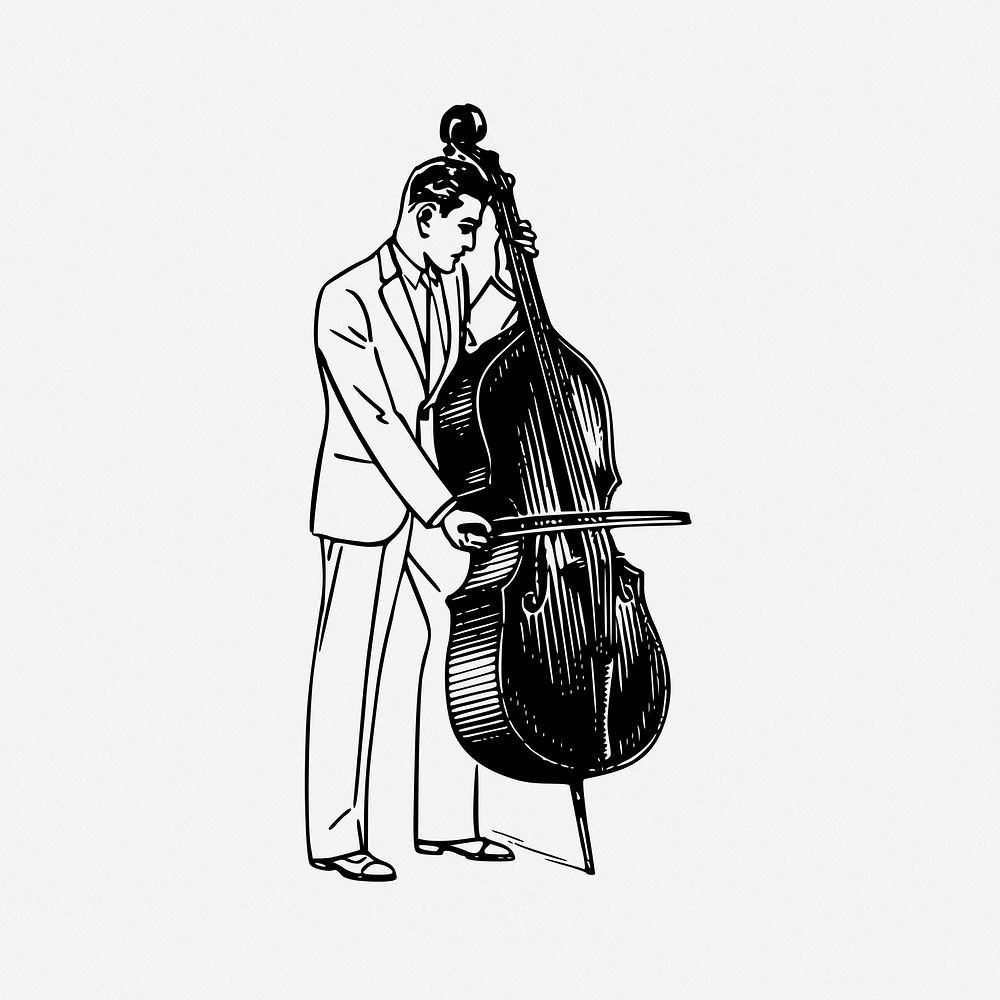 Man playing cello drawing, music vintage illustration. 