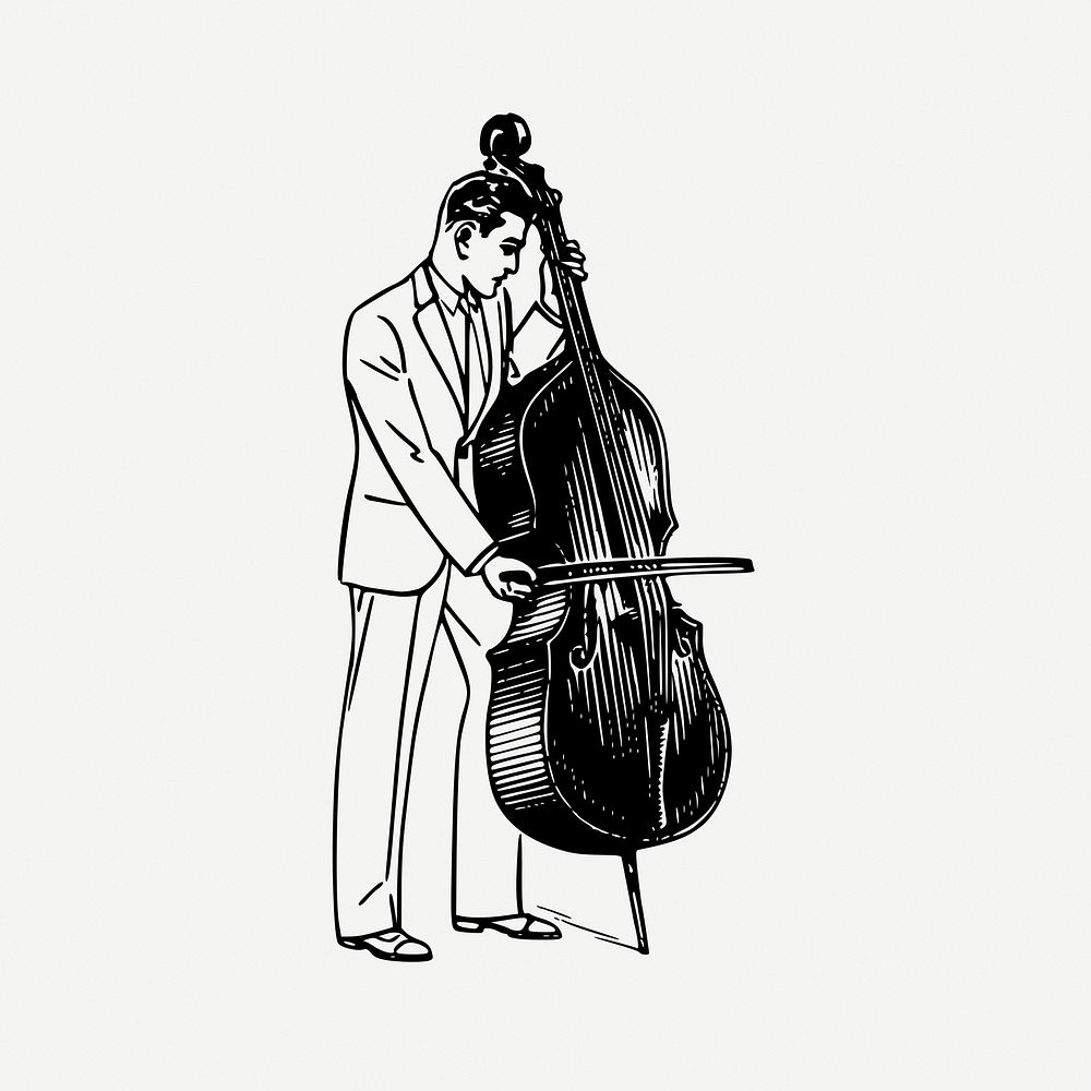 Man playing cello drawing, music vintage illustration psd. Free public domain CC0 image.