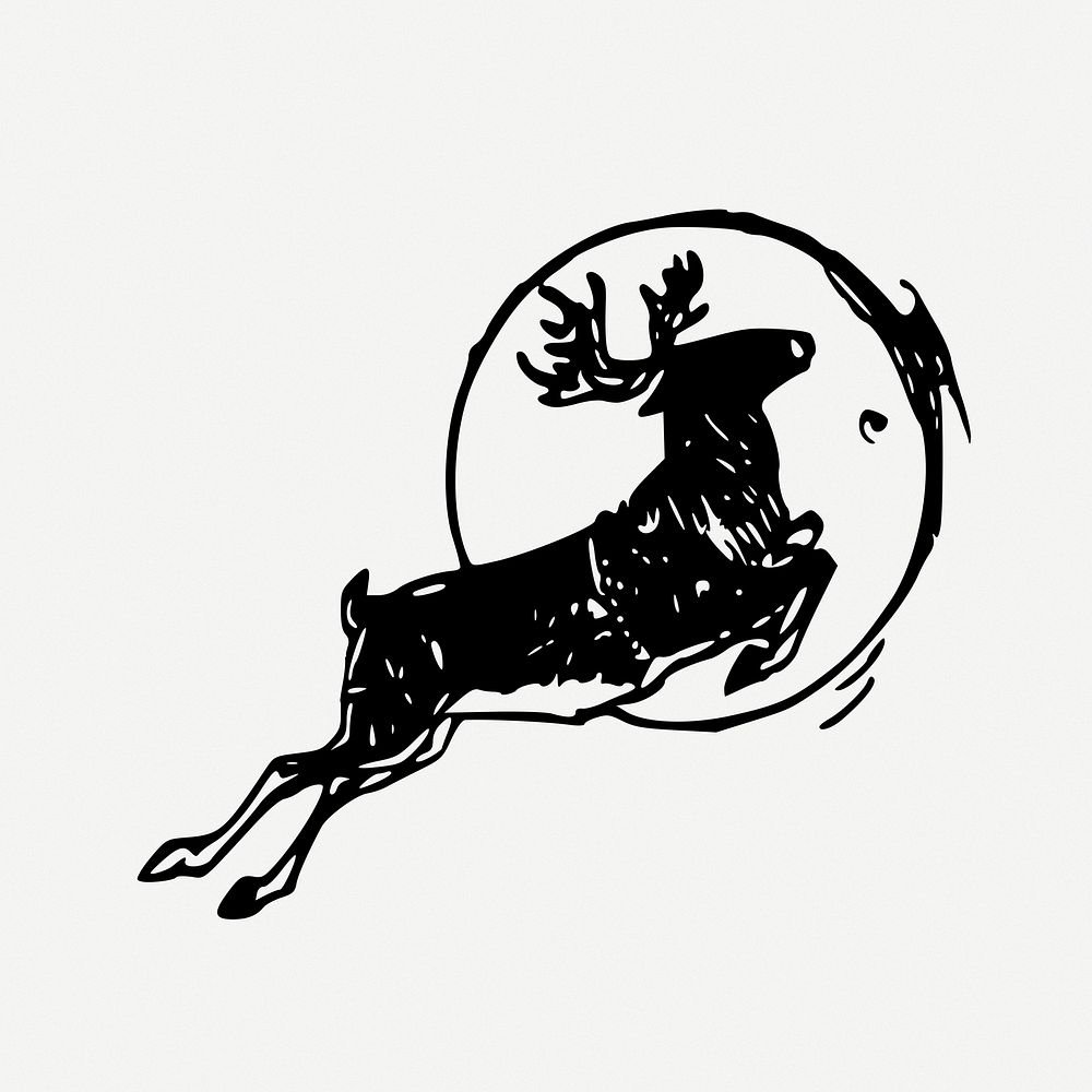 Flying reindeer drawing, Christmas vintage illustration psd. Free public domain CC0 image.