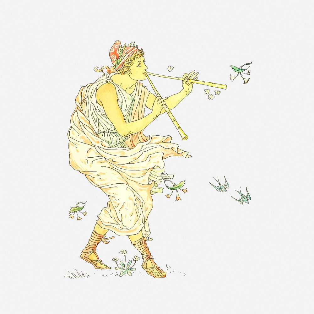 Vintage piper illustration, musician character. Free public domain CC0 image.