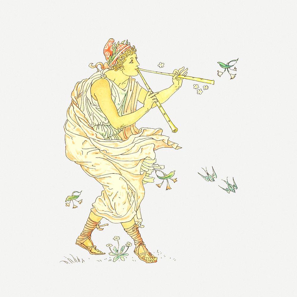Vintage piper illustration, musician character psd. Free public domain CC0 image.