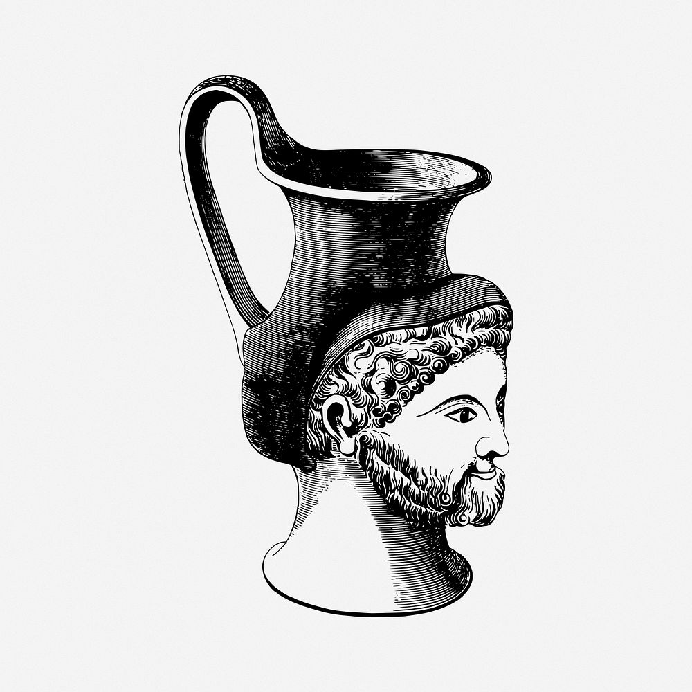 Greek jug head drawing, vintage illustration. Free public domain CC0 image.