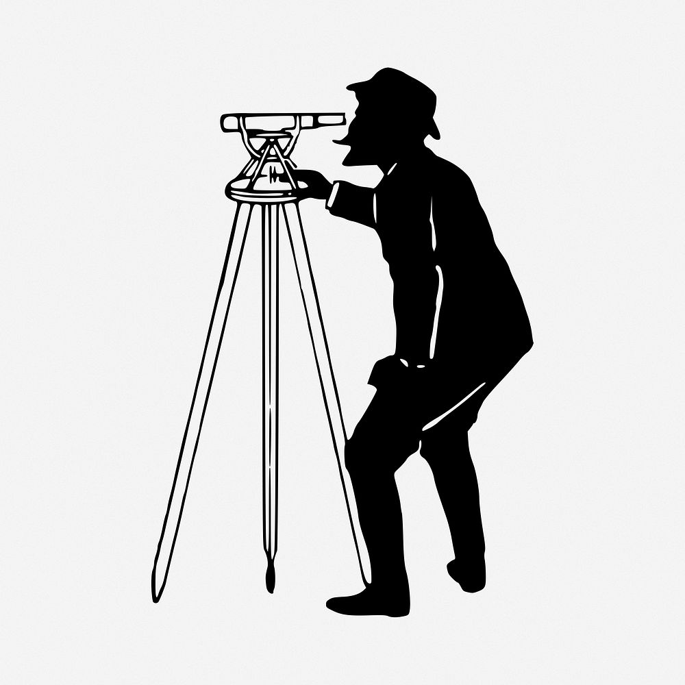 Surveyor silhouette drawing, job vintage illustration. Free public domain CC0 image.