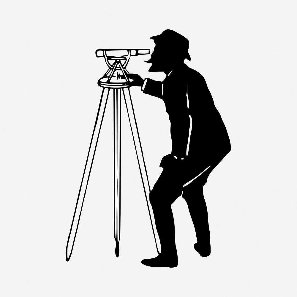Surveyor silhouette drawing, job vintage illustration psd. Free public domain CC0 image.