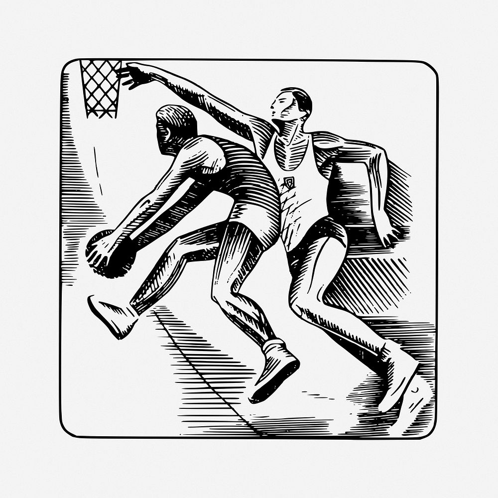 Basketball competition drawing, sport vintage illustration. Free public domain CC0 image.