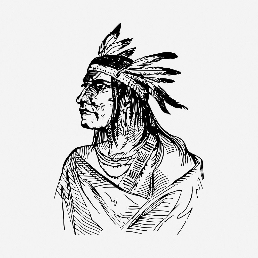 Native American man portrait, vintage illustration. Free public domain CC0 image.