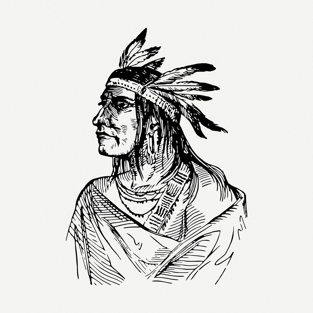 Native American man portrait, vintage illustration psd. Free public domain CC0 image.
