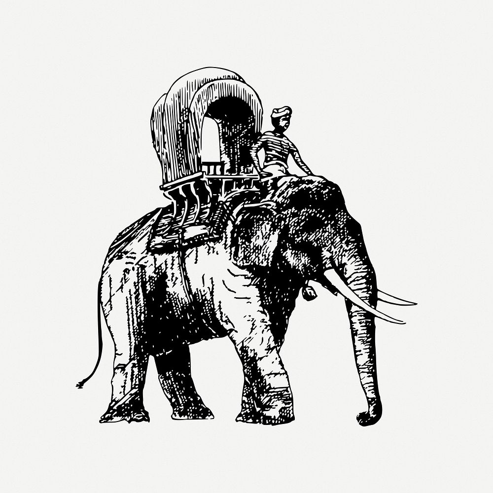 Elephant ride drawing, animal carriage, Free PSD rawpixel