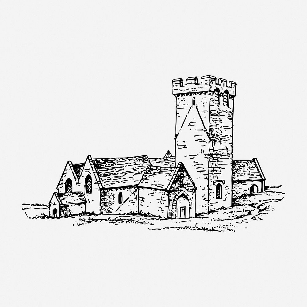 Castlemartin church drawing, architecture vintage illustration. Free public domain CC0 image.