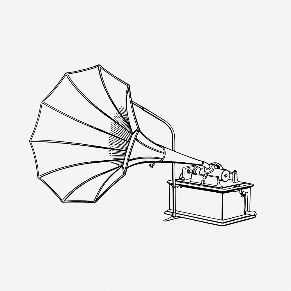 Phonograph drawing, vintage record player illustration psd. Free public domain CC0 image.