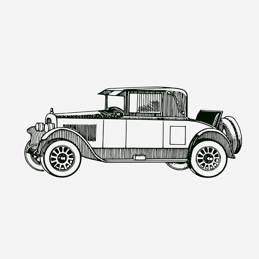 Classic car drawing, vehicle vintage illustration. Free public domain CC0 image.