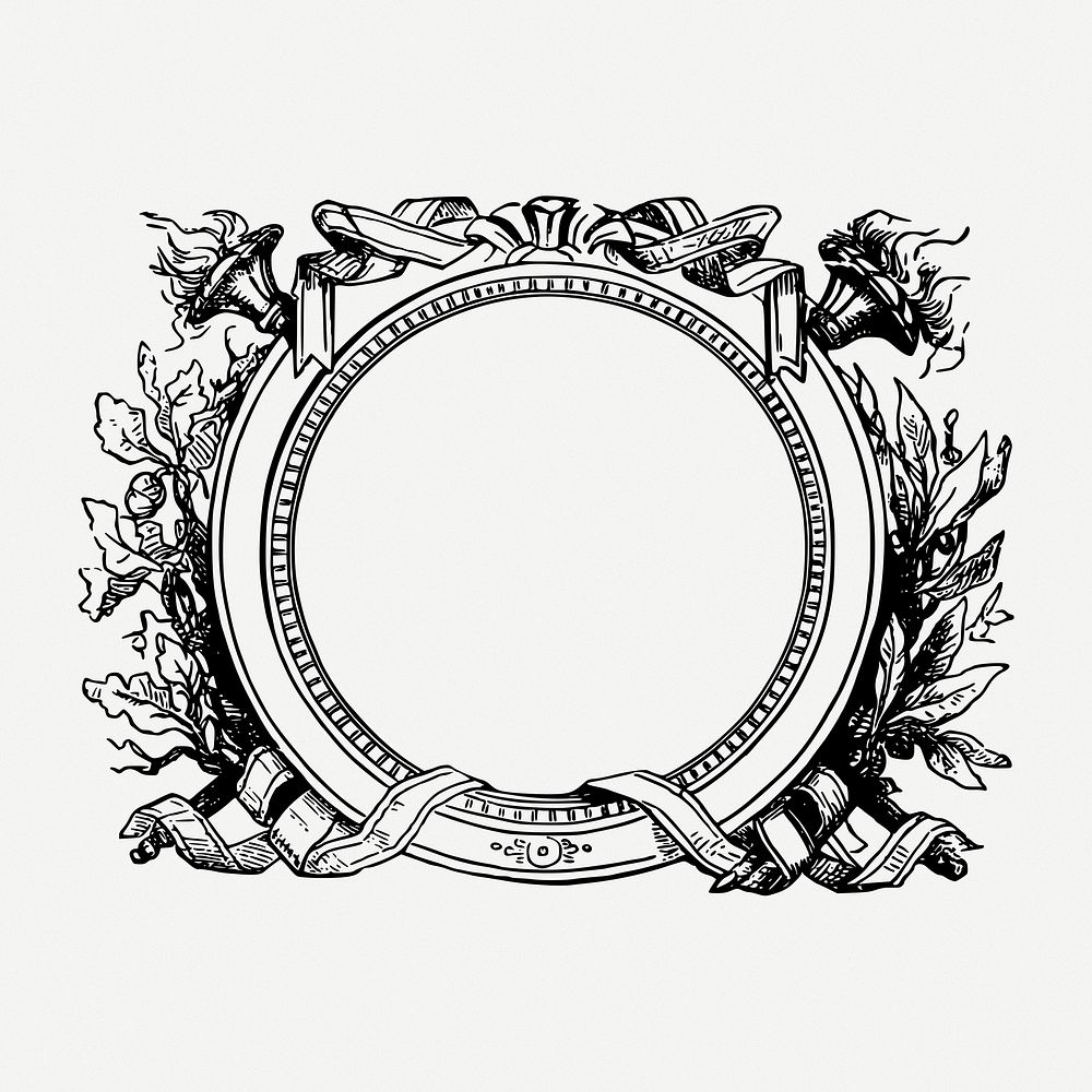 Round ornament frame drawing, decoration vintage illustration psd. Free public domain CC0 image.