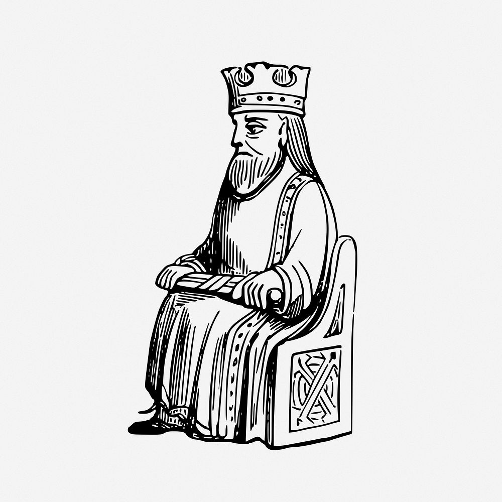 Medieval king cartoon drawing, character vintage illustration. Free public domain CC0 image.