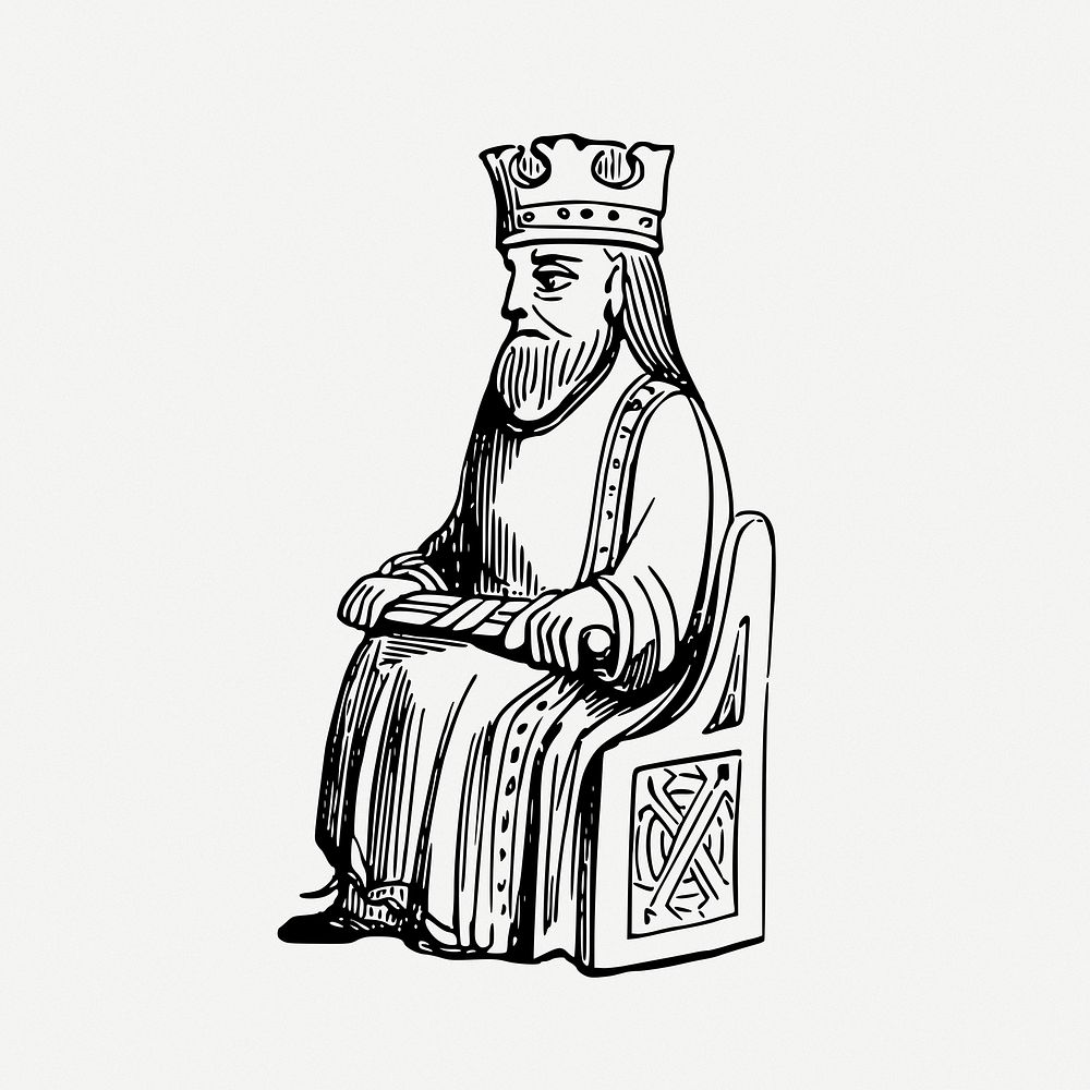 Medieval king cartoon drawing, character vintage illustration psd. Free public domain CC0 image.