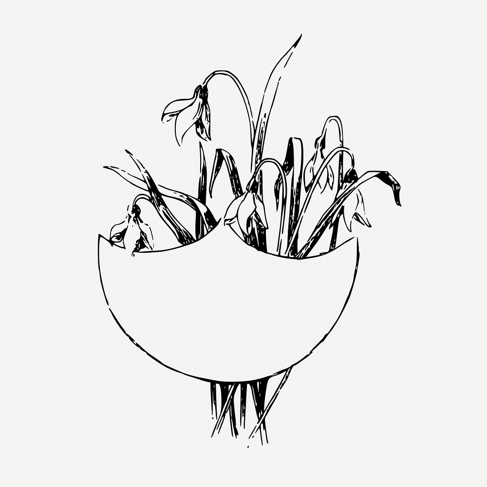 Snowdrop flower frame drawing, vintage illustration psd. Free public domain CC0 image.
