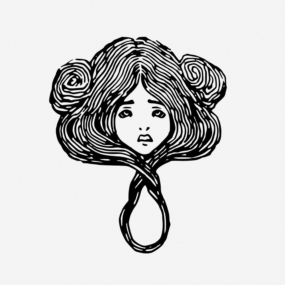 Bad hair day girl drawing, vintage illustration. Free public domain CC0 image.