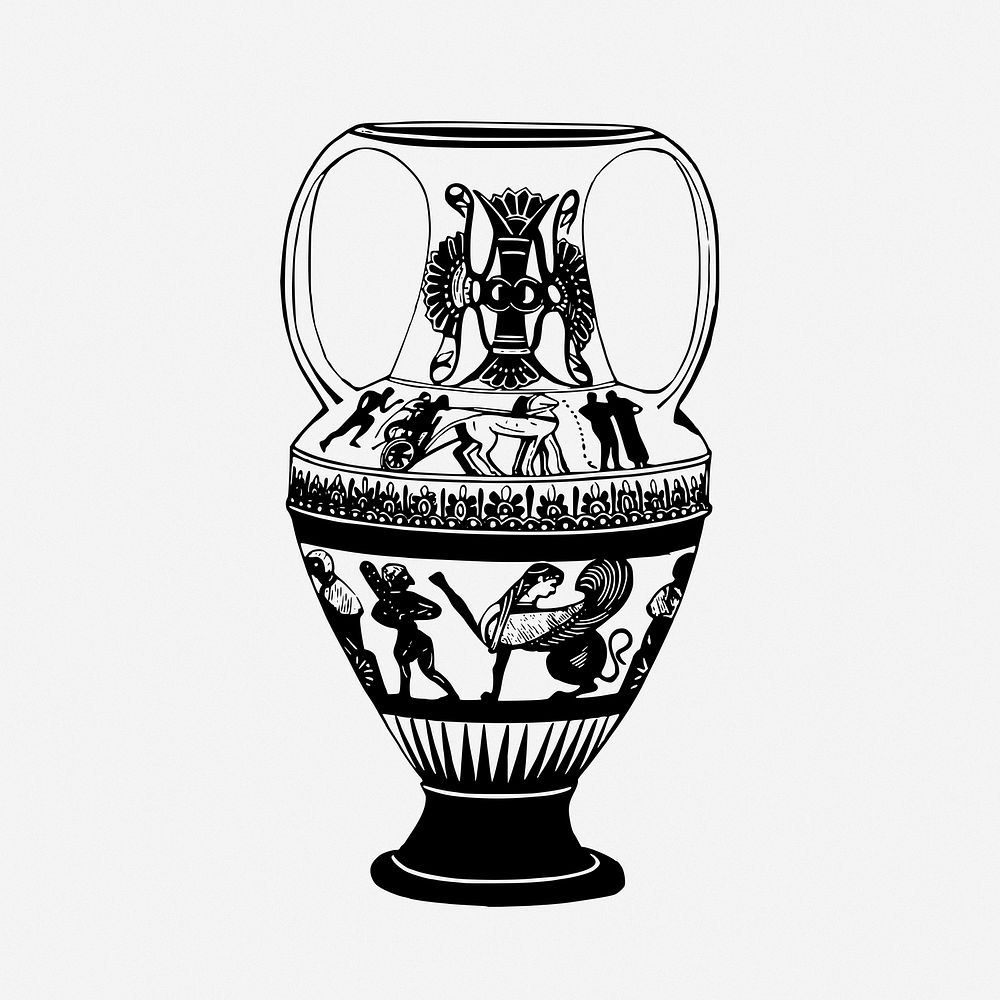 Greek Roman vase drawing, antique object illustration. Free public domain CC0 image.