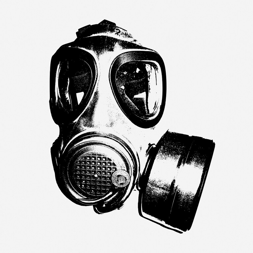 Gas mask drawing, vintage protective equipment illustration. Free public domain CC0 image.