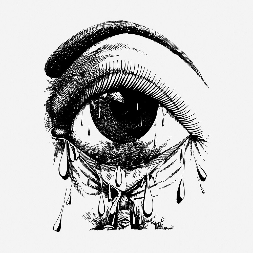 Allergy crying eye drawing, vintage medical illustration. Free public domain CC0 image.