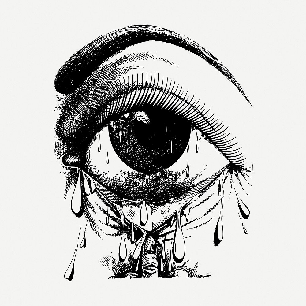 Allergy crying eye drawing, medical vintage illustration psd. Free public domain CC0 image.