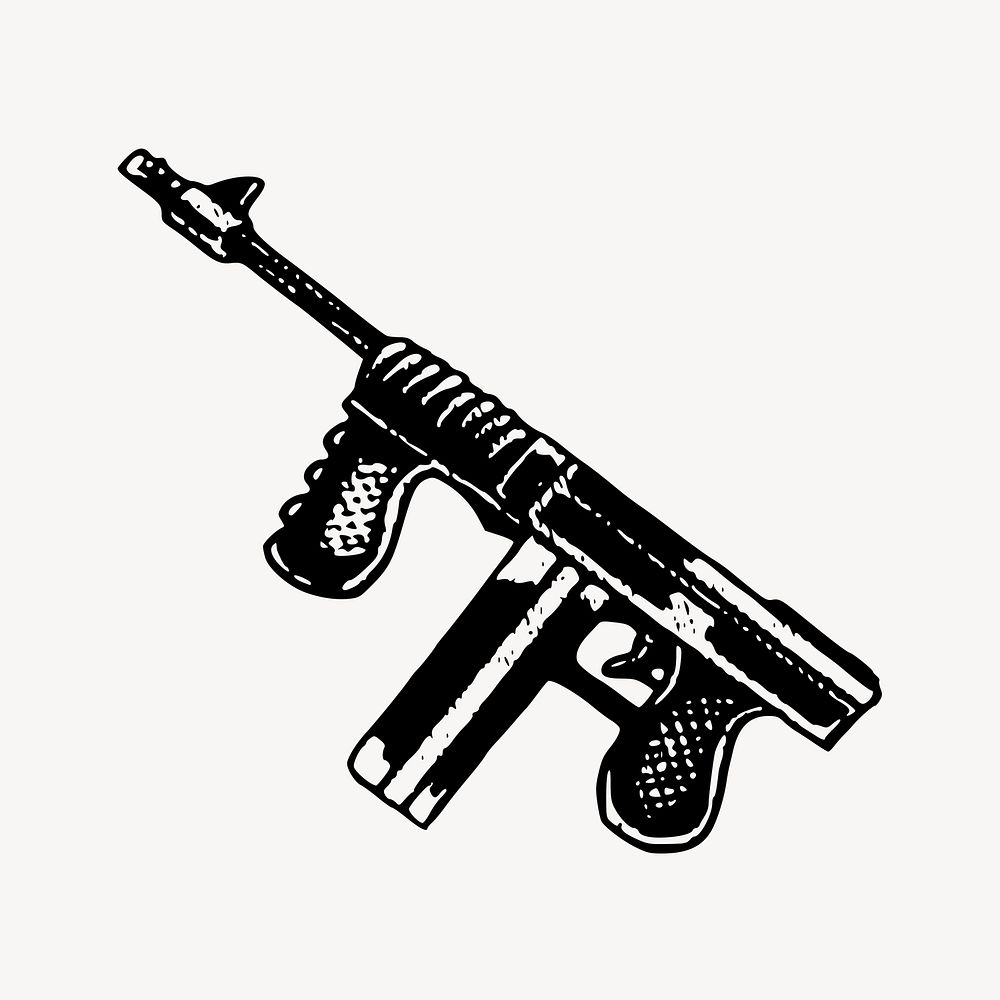 Tommy gun clipart, vintage weapon illustration vector. Free public domain CC0 image.