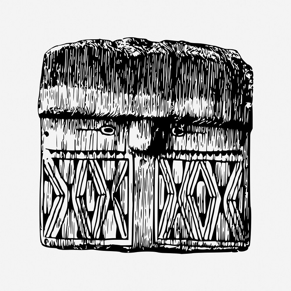 Aweti mask drawing, vintage traditional illustration. Free public domain CC0 image.