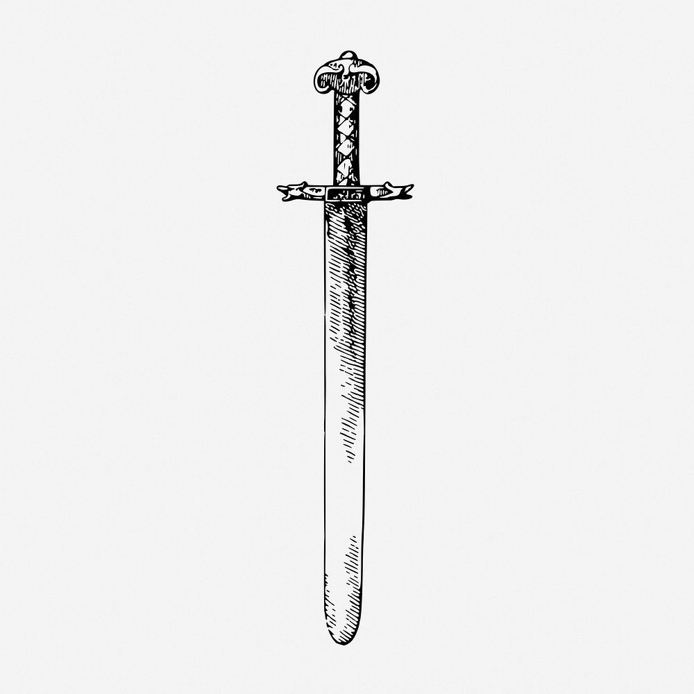 Sword drawing, vintage weapon illustration. Free public domain CC0 image.